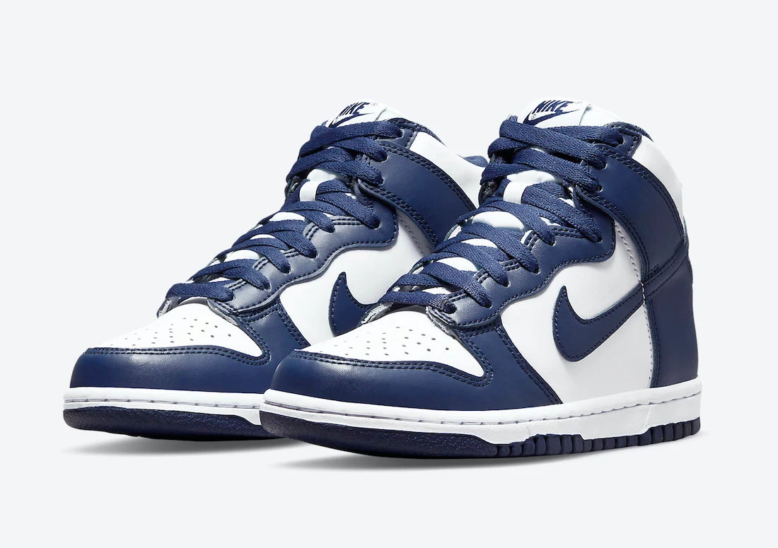 The popular blue colorway will appear on the Nike Dunk High 'Navy'