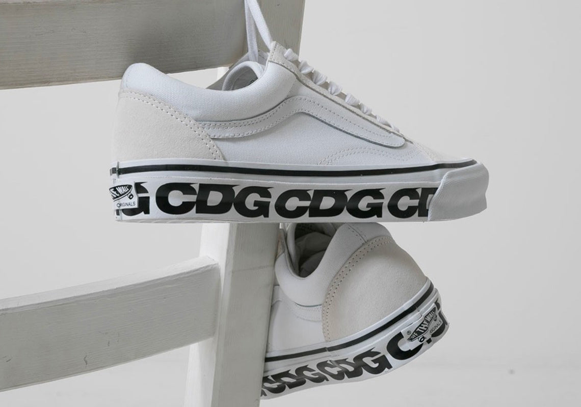 CDG và Vans trang bị lại một đôi giày cũ nhưng có thêm logo trong một đường màu trắng mới.