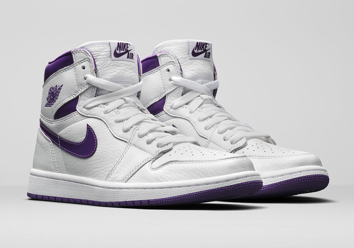 The Air Jordan 1 Retro High OG “Court Purple” White inspired by the 1985 “Metallic” colorway will officially hit shelves in early June.