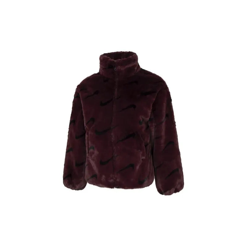 Nike NSW Plush Printed Faux Fur Jacket - Burgundy Crush (Women)