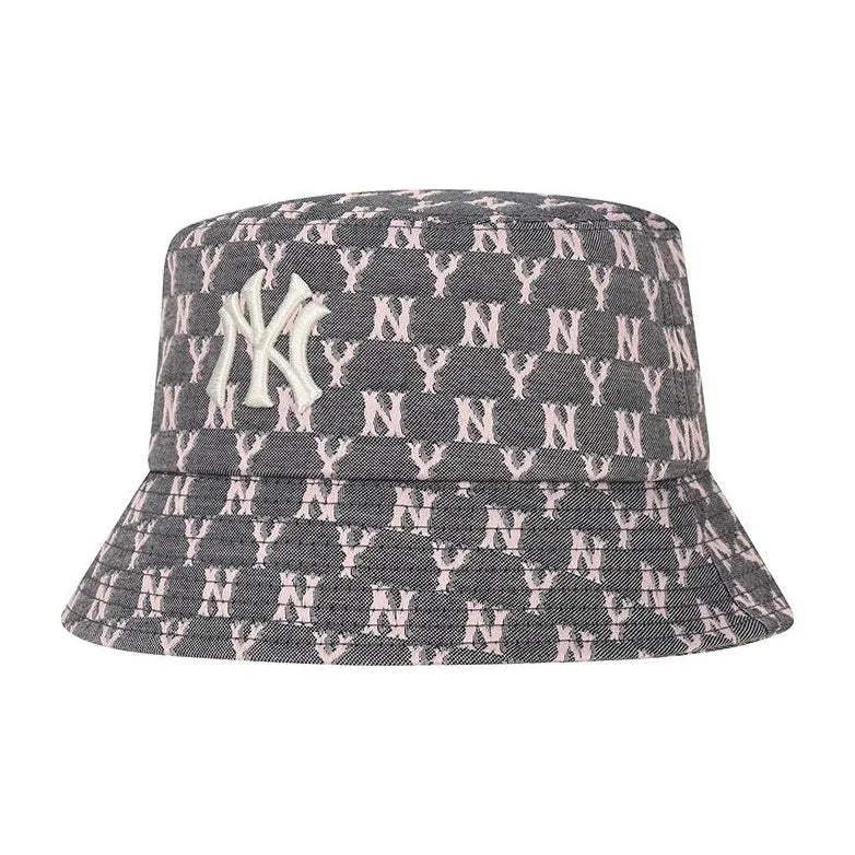 MLB Monogram Blue Jacquard Bucket Hat New York Yankees - GRAY PINK