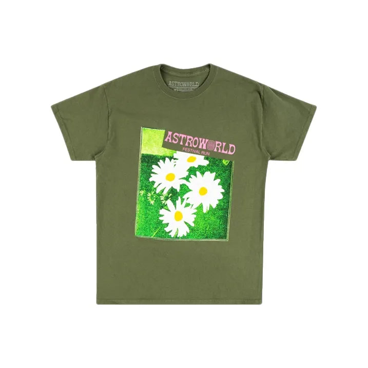 Travis Scott Astroworld Festival Run Flower Tee - Olive