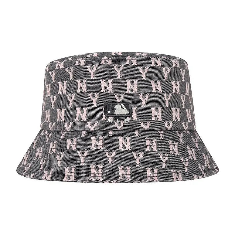 MLB Monogram Blue Jacquard Bucket Hat New York Yankees - GRAY PINK