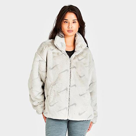 Nike Women's Plush Printed Faux Fur Jacket - Light Bone
