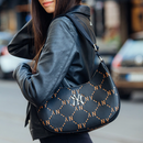 MLB Monogram Collection Polyester Hobo Pochette Shoulder Bag Crossbody Bag Large Size Unisex Black
