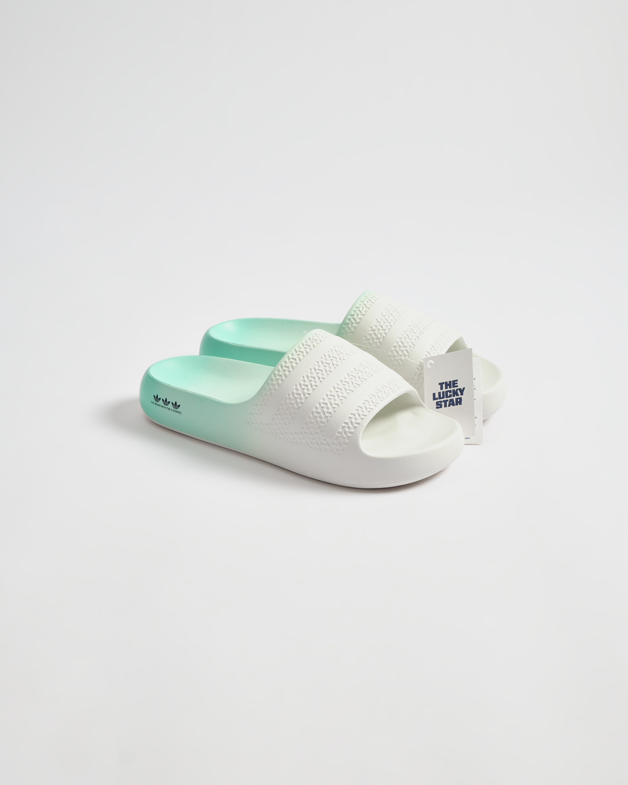 ADILETTE AYOON SLIDES-White Tint / Clear Mint / Collegiate Navy