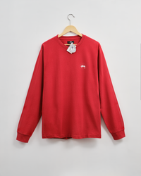 Stussy Stock Logo Long_Sleeve Crew-Red