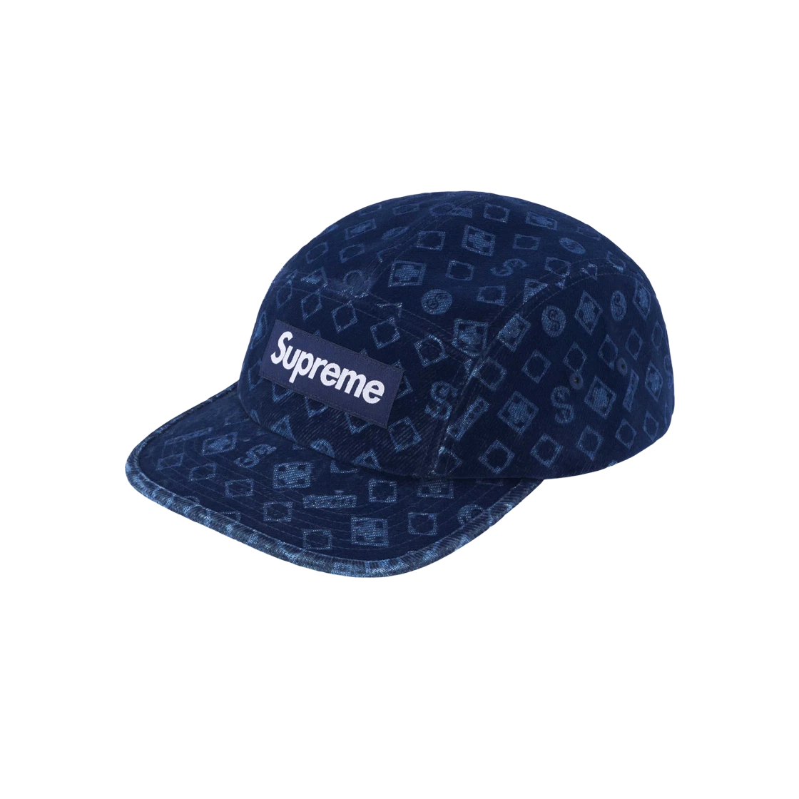 Supreme Flocked Denim Camp Cap - Blue