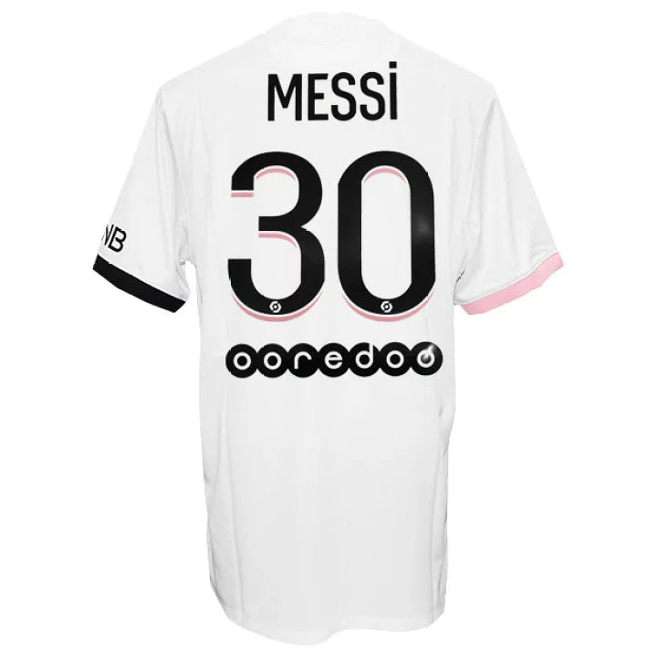 Nike Paris Saint-Germain Breathe Stadium Away Replica Shirt 2021 With Messi 30 Printing Jersey - White/Arctic Punk/Black