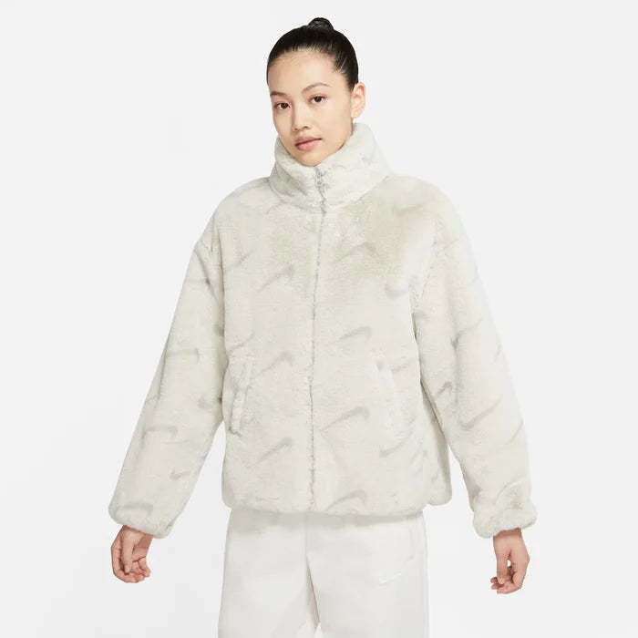 Nike Women's Plush Printed Faux Fur Jacket - Light Bone