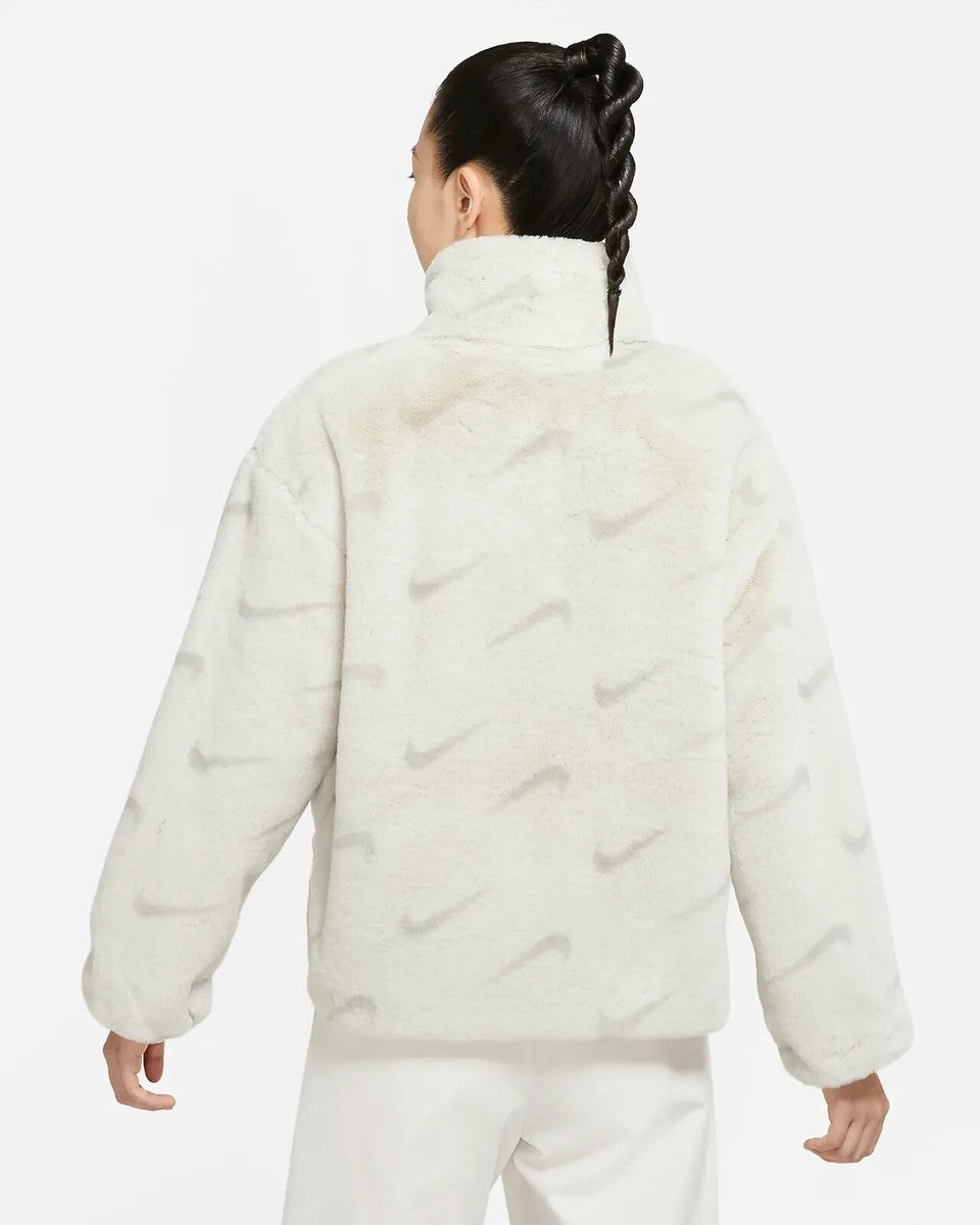 Nike Women's Plush Printed Faux Fur Jacket - Light Bone